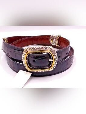 Brighton Reversible brass pewter black brown crocco belt excellent M 32